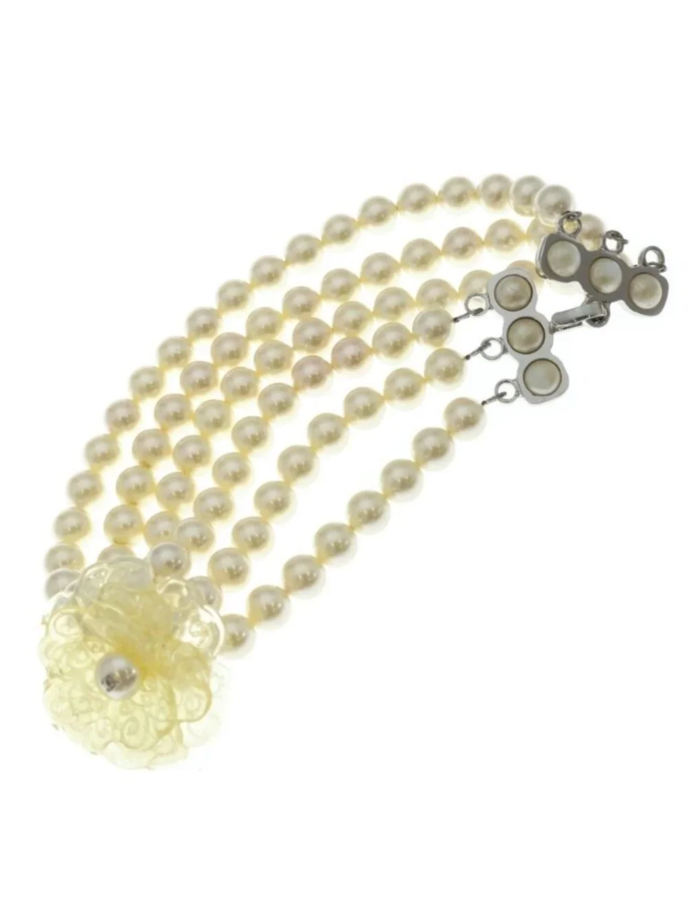 Chanel Camellia Pearl Choker Necklace Ivory